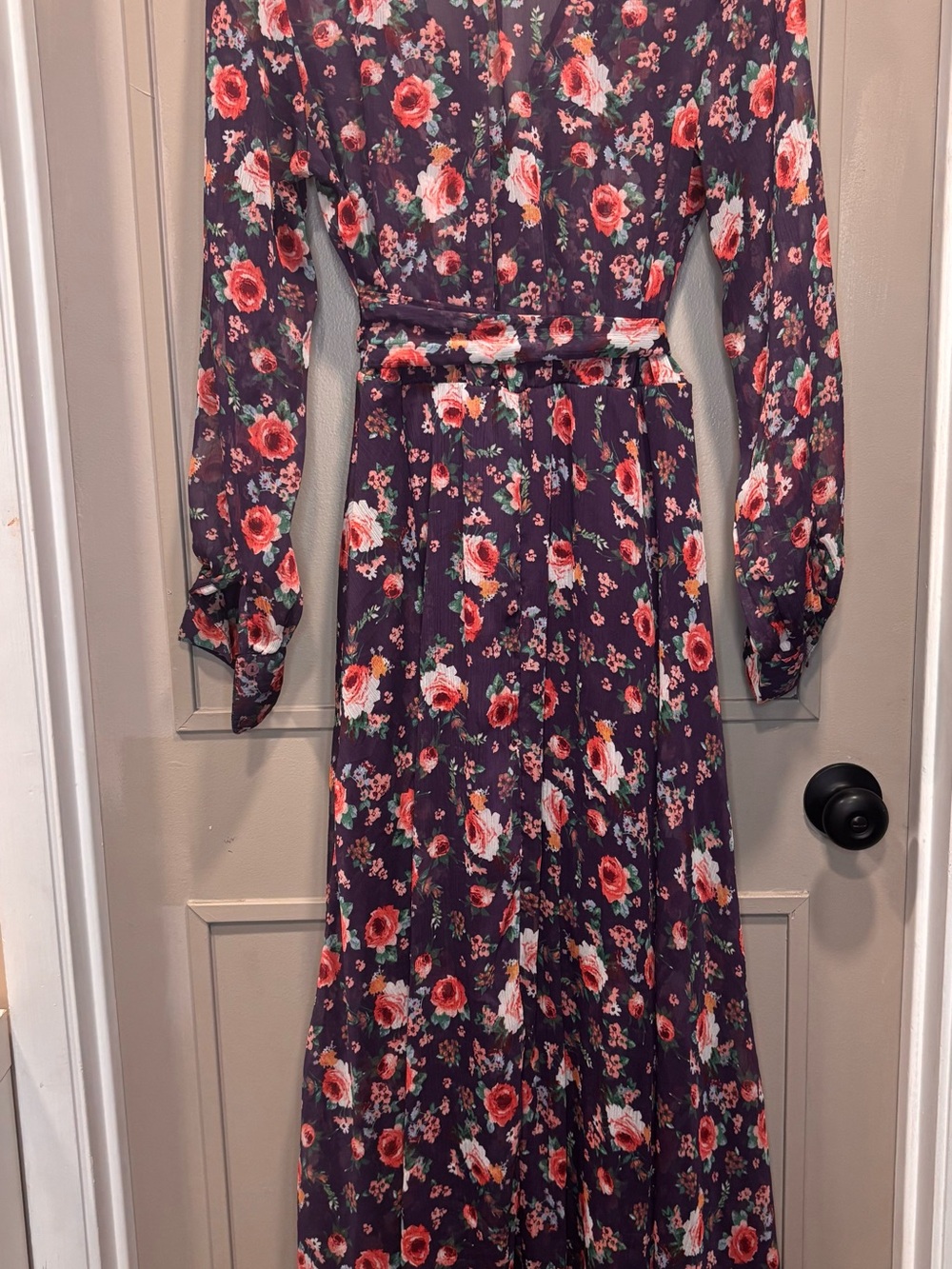 Women's Floral Tie-Waist Maxi Dress in Purple